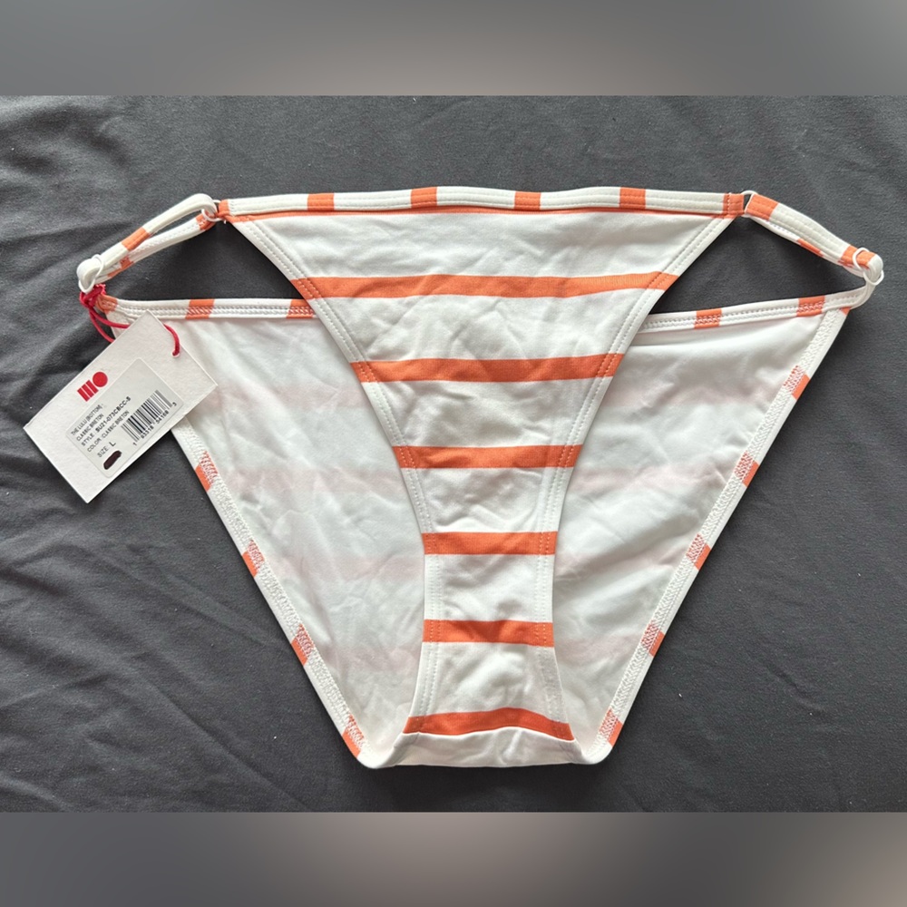 White and Orange Striped Bikini Bottoms (LARGE)